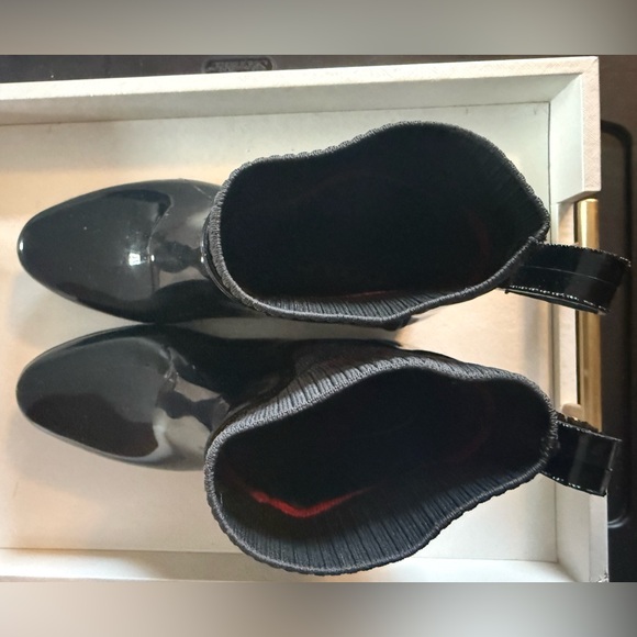 Coach Black Patent Signature Chelsea Rain Boots with Red Accent - Picture 4 of 4